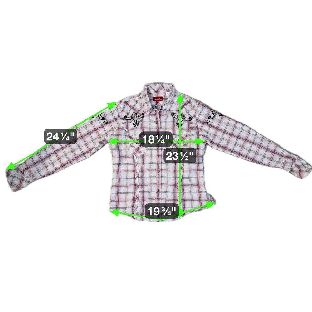Panhandle Slim Western Plaid Studded Embroidered Snap Shirt Women's Medium - Picture 13 of 13